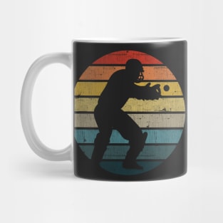 Cricket Player Silhouette On A Distressed Retro Sunset print Mug